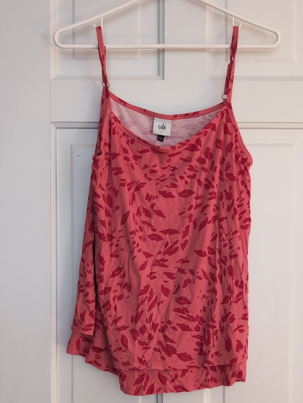 CAbi Pink Leaf-Print Adjustable-Strap Tank